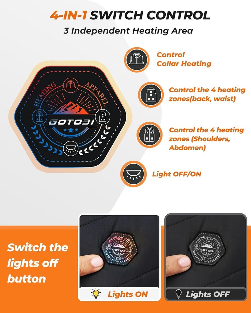 GOTOBI Store Women's Heated Vest with 16000mAh 7.4V Battery,9 Heating Zones, 4-in-1 Intelligent Switch with Light-Off - Image 4